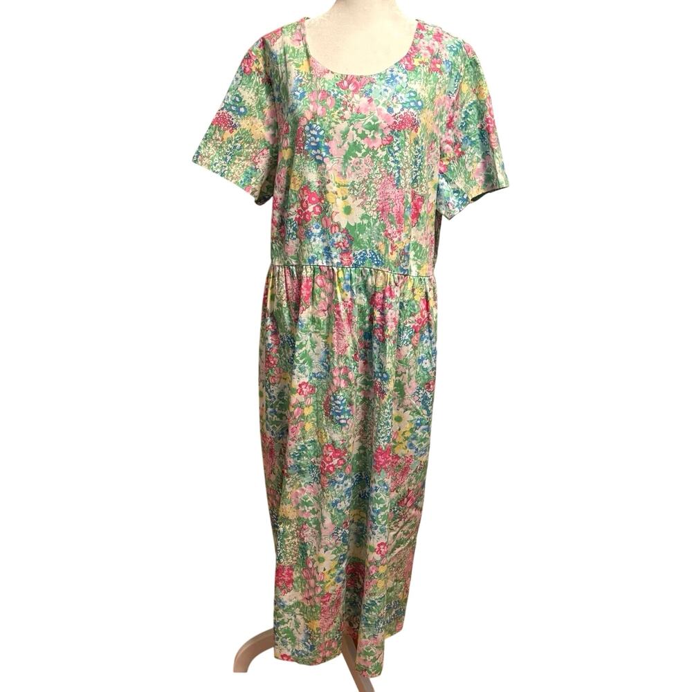 The Vermont Country Store Plus Size 1X Floral Midi Dress 100% Cotton Spring
